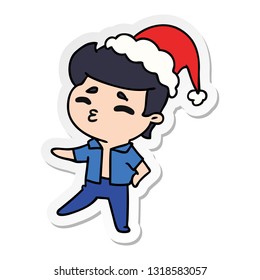 hand drawn christmas sticker cartoon of kawaii boy