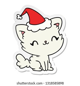 hand drawn christmas sticker cartoon of kawaii cat