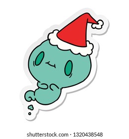 hand drawn christmas sticker cartoon of kawaii ghost