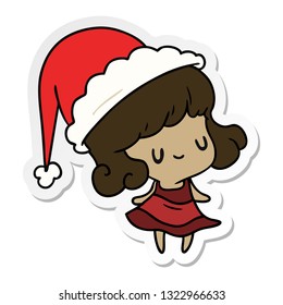hand drawn christmas sticker cartoon of kawaii girl