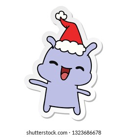 hand drawn christmas sticker cartoon of kawaii alien