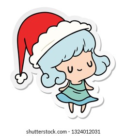 hand drawn christmas sticker cartoon of kawaii girl