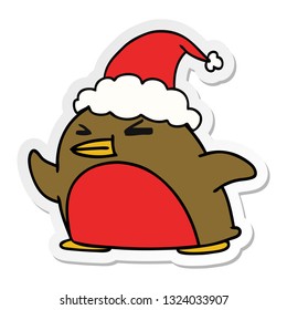 hand drawn christmas sticker cartoon of kawaii robin
