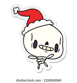 hand drawn christmas sticker cartoon of kawaii skeleton