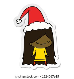 hand drawn christmas sticker cartoon of kawaii girl