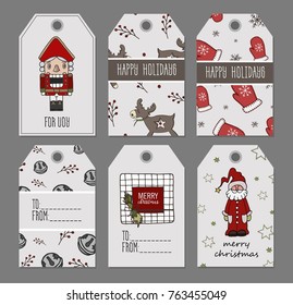 Hand drawn Christmas tags  collection. Set of 6 printable hand drawn holiday label