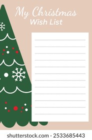 Hand drawn Christmas template for wish list. Minimalistic vector design.