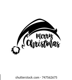 Hand drawn christmas text, cap, beard and mustache, vector illustration