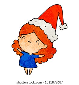 hand drawn christmas textured cartoon of kawaii girl