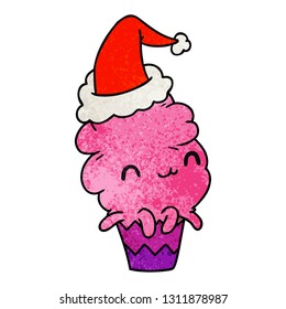 hand drawn christmas textured cartoon of kawaii muffin