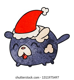 hand drawn christmas textured cartoon of kawaii dog