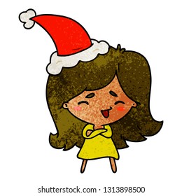 hand drawn christmas textured cartoon of kawaii girl