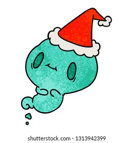 hand drawn christmas textured cartoon of kawaii ghost