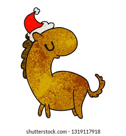 hand drawn christmas textured cartoon of kawaii horse