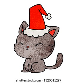 hand drawn christmas textured cartoon of kawaii cat