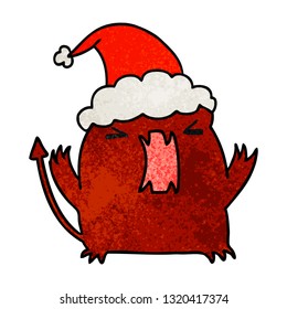 hand drawn christmas textured cartoon of kawaii devil