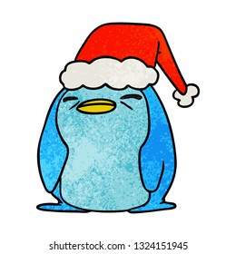 hand drawn christmas textured cartoon of kawaii penguin