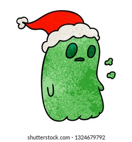 hand drawn christmas textured cartoon of kawaii ghost