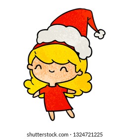 hand drawn christmas textured cartoon of kawaii girl