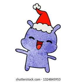 hand drawn christmas textured cartoon of kawaii alien