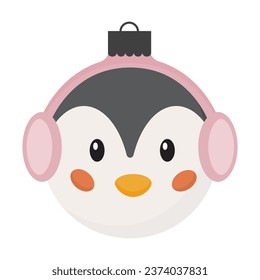 Hand drawn Christmas toy in shape of penguin. Cute funny Christmas toy for fir tree. Animals toy for Christmas and New year decoration.