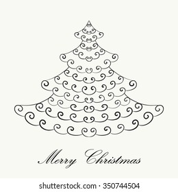 Hand drawn Christmas tree for adult anti stress Coloring Page. Isolated on white background. Vector monochrome sketch. Eps 8.