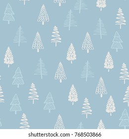 Handgezeichneter Weihnachtsbaumhintergrund. Doodle Tinte nahtloses Muster für Neujahr 2018.