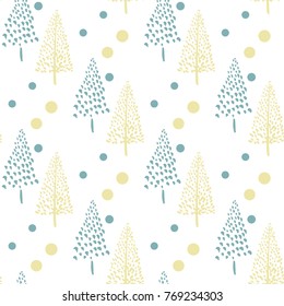 Hand drawn Christmas tree background. Doodle ink seamless pattern for New Year 2018.