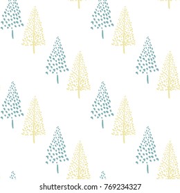 Hand drawn Christmas tree background. Doodle ink seamless pattern for New Year 2018.