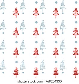 Hand drawn Christmas tree background. Doodle ink seamless pattern for New Year 2018.