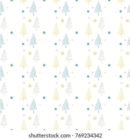 Hand drawn Christmas tree background. Doodle ink seamless pattern for New Year 2018.