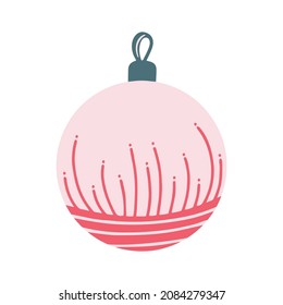 Handgezeichneter Weihnachtsbaumball einzeln auf weißem Hintergrund. Doodle, Illustration in einem einfachen, flachen Stil. Es kann für die Dekoration von Textilien, Papier und anderen Oberflächen verwendet werden.