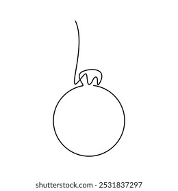 Hand drawn Christmas tree ball bauble line continuous drawing vector. Festive illustration, print, banner, card, poster, sign, symbol, logo, ornament, holiday decor, outline icon, cartoon, doodle