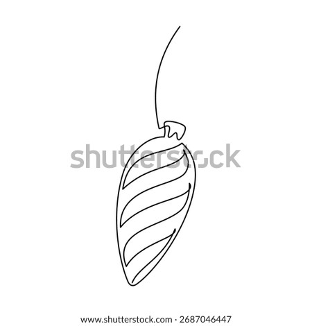 Hand drawn Christmas tree ball bauble line continuous drawing vector. Festive illustration, print, banner, card, poster, sign, symbol, logo, ornament, holiday decor, outline icon, cartoon, doodle