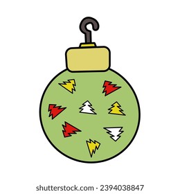 Balas de árbol de navidad dibujadas a mano con elementos de doodle. Aislado sobre un fondo blanco.