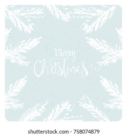 Hand Drawn Christmas tree branches  abstract botanical illustration. Cute Merry Christmas holiday background for greeting cards, invitations, covers, wrapping, postcards.
