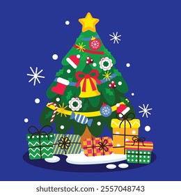 Hand drawn christmas tree cartoon vector illustration