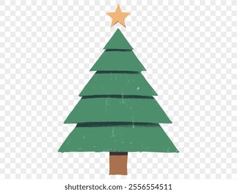 Hand drawn Christmas tree with chalk style decorations and childlike lines on  transparent background, perfect for festive designs. vector