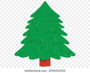 Hand drawn Christmas tree in chalk style with childlike lines on transparent background, perfect for festive designs. vector