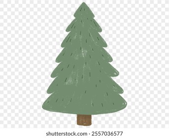 Hand drawn Christmas tree in chalk style with childlike lines on transparent background, perfect for festive designs. vector