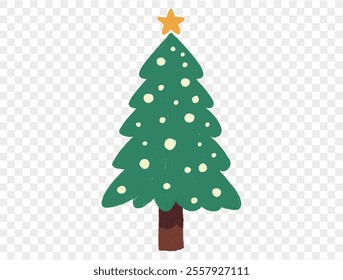 Hand drawn Christmas tree in chalk style with childlike lines on transparent background, perfect for festive designs. vector