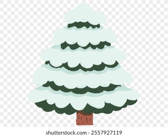 Hand drawn Christmas tree in chalk style with childlike lines and snow covered branches on transparent background, perfect for festive and winter-themed designs. Vector.