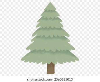 Hand drawn Christmas tree in chalk style with childlike lines on transparent background, perfect for festive designs. vector