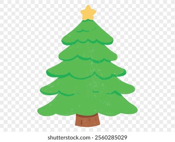 Hand drawn Christmas tree in chalk style with childlike lines on transparent background, perfect for festive designs. vector