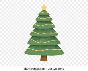 Hand drawn Christmas tree with chalk style decorations and childlike lines on  transparent background, perfect for festive designs. vector