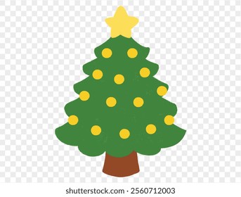 Hand drawn Christmas tree with chalk style decorations and childlike lines on  transparent background, perfect for festive designs. vector