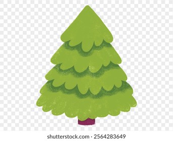 Handgezeichneter Weihnachtsbaum im Kreidestil mit kindlichen Linien auf transparentem Hintergrund, perfekt für festliche Designs. Vektor