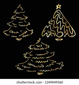 Hand drawn Christmas tree collection, set of doodle illustrations of firs, for cards and package design, EPS 10