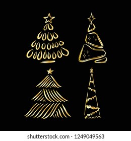 Hand drawn Christmas tree collection, set of doodle illustrations of firs, for cards and package design, EPS 10