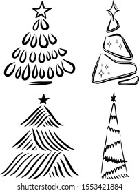Hand drawn Christmas tree collection. Set of doodle illustrations of firs. For cards and package design. EPS 8